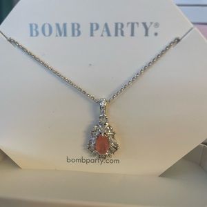 Beautiful watermelon calcite fused with genuine quart on rhodium plating